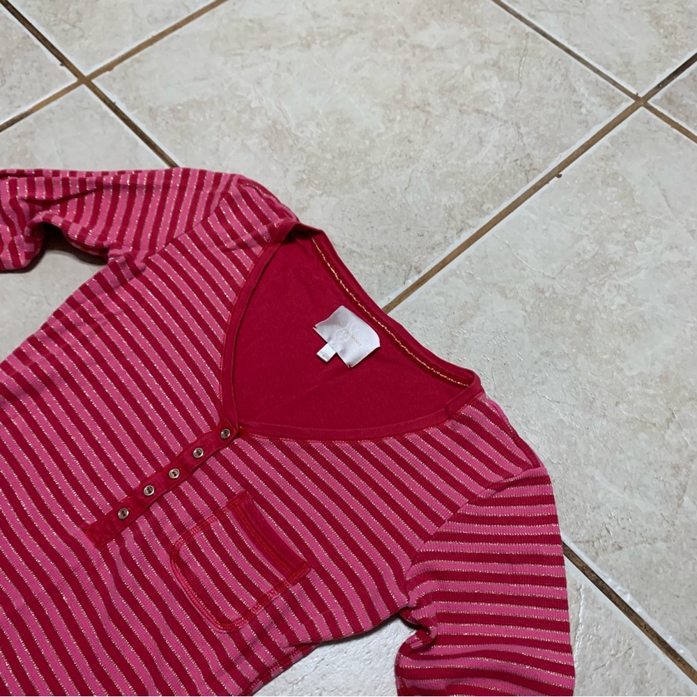 Victoria's Secret Long Sleeve Henley Style Tee Striped Pink and Red Womens Sz S